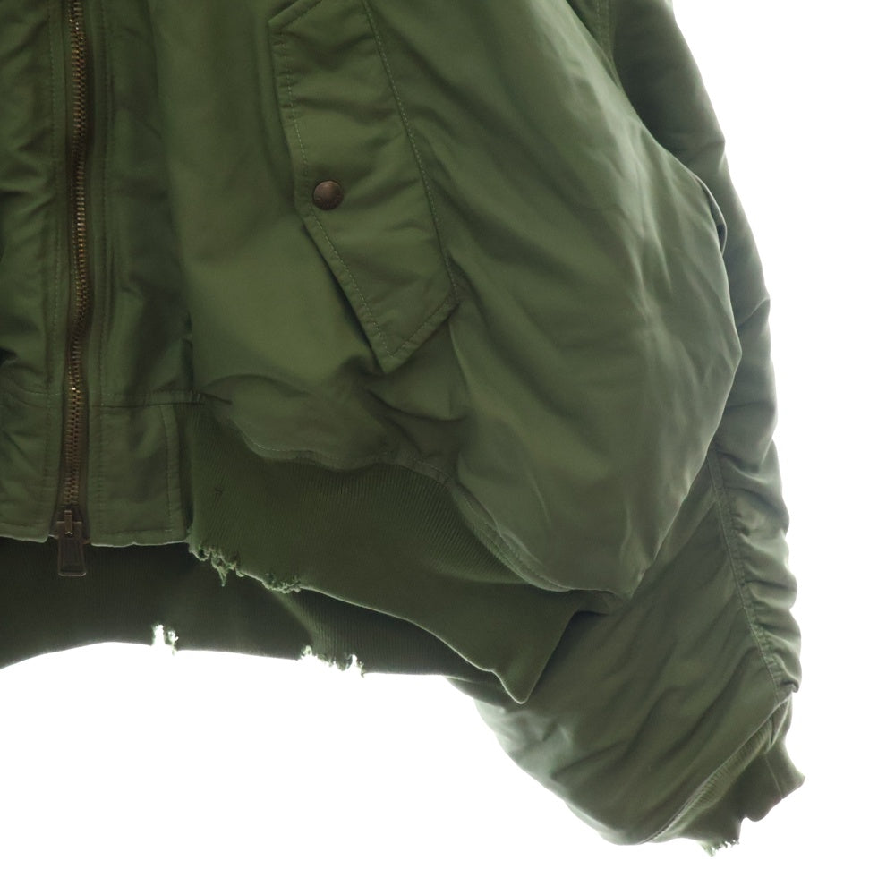 BALENCIAGA(バレンシアガ) 24AW Distressed Hooded Bomber Jacket MA-1 デストロイ加工フーデッドボンバージャケット 796940 TPO04 カーキ