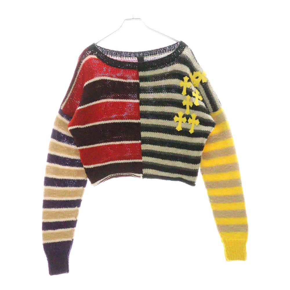 CHROME HEARTS(クロムハーツ) カシミアストライプパッチワーク セメタリークロスクロップドニットセーター マルチカラー レディース