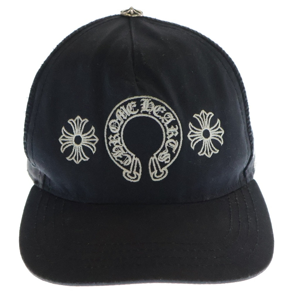 CHROME HEARTS(クロムハーツ) TRUCKER CAP ホースシュー CHプラス刺繍 トラッカーキャップ クロスボール付メッシュキャップ 帽子 ブラック