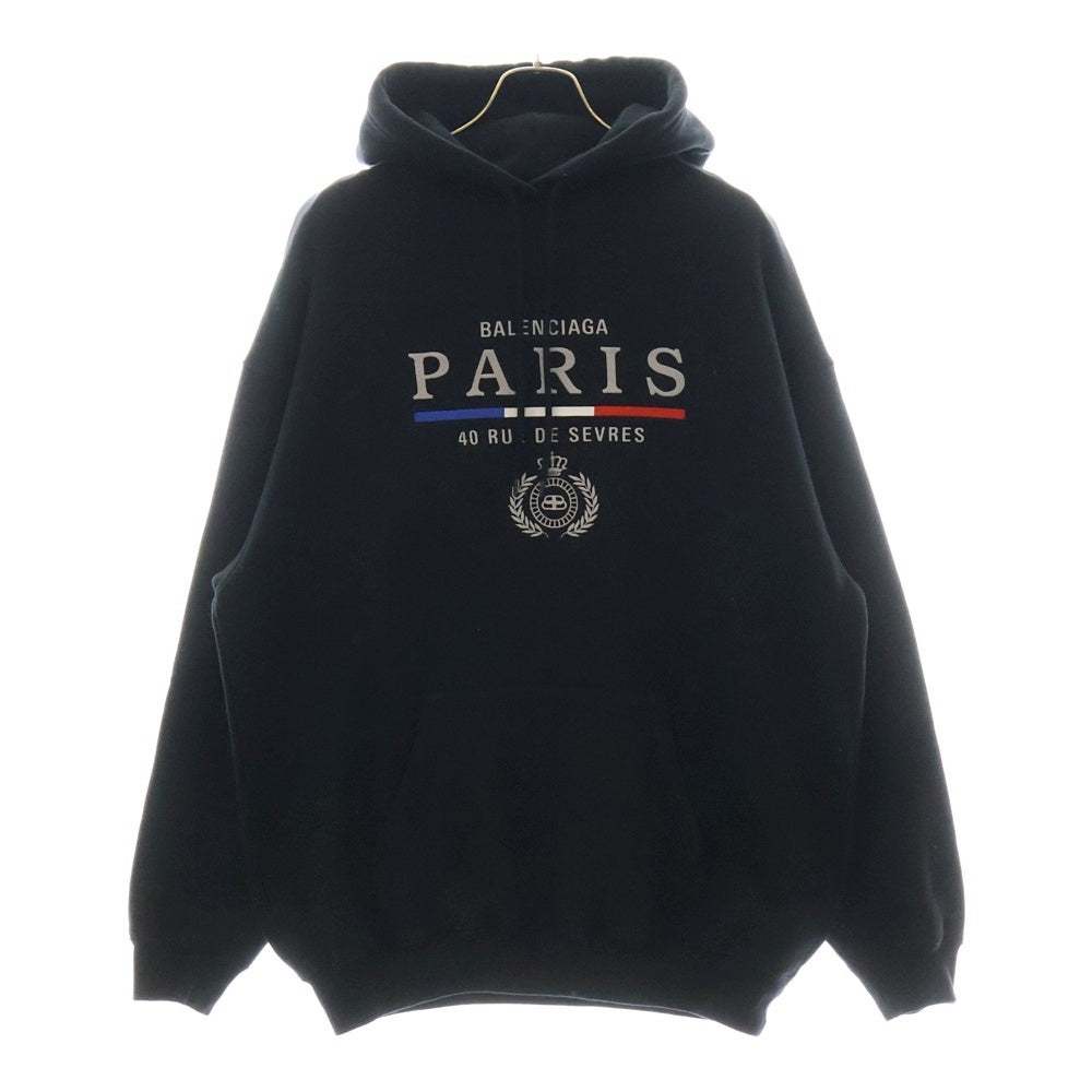 BALENCIAGA(バレンシアガ) 19AW PARIS FLAG HOODIE 578135 TGV68 パリス刺繍プルオーバーパーカー ブラック