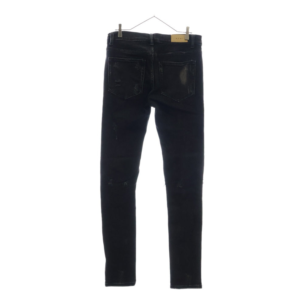 MNML(ミニマル) リペアデストロイ加工クラッシュスキニーデニムパンツ ブラック