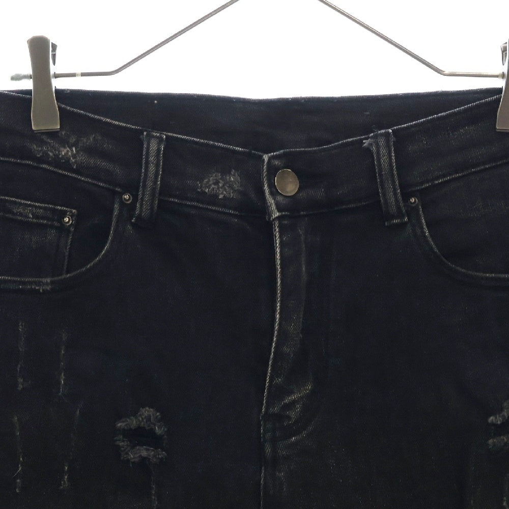 MNML(ミニマル) リペアデストロイ加工クラッシュスキニーデニムパンツ ブラック