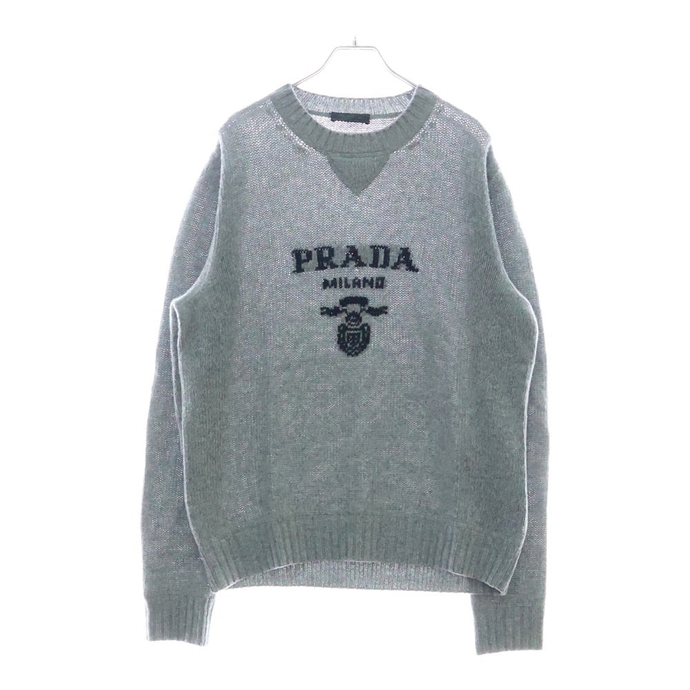 PRADA(プラダ) 22AW Wool and Cashmere Sweater ロゴジャガード ウール×カシミヤ ニットセーター UMB223 S211 1YMW グレー