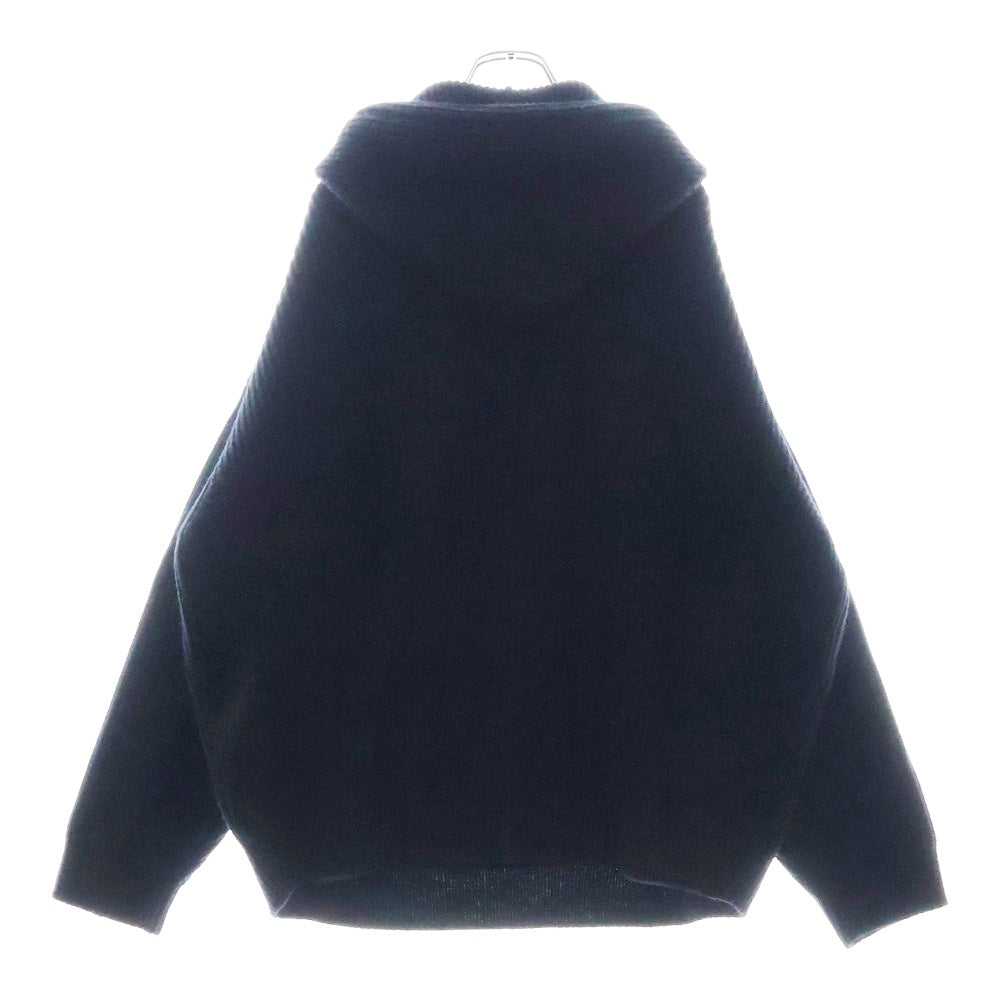 CELINE(セリーヌ) 21AW HOODED SWEATER IN RIBBED WOOL リブ編みウール ロゴワッペンプルオーバーニットパーカー 2A85W423P ブラック
