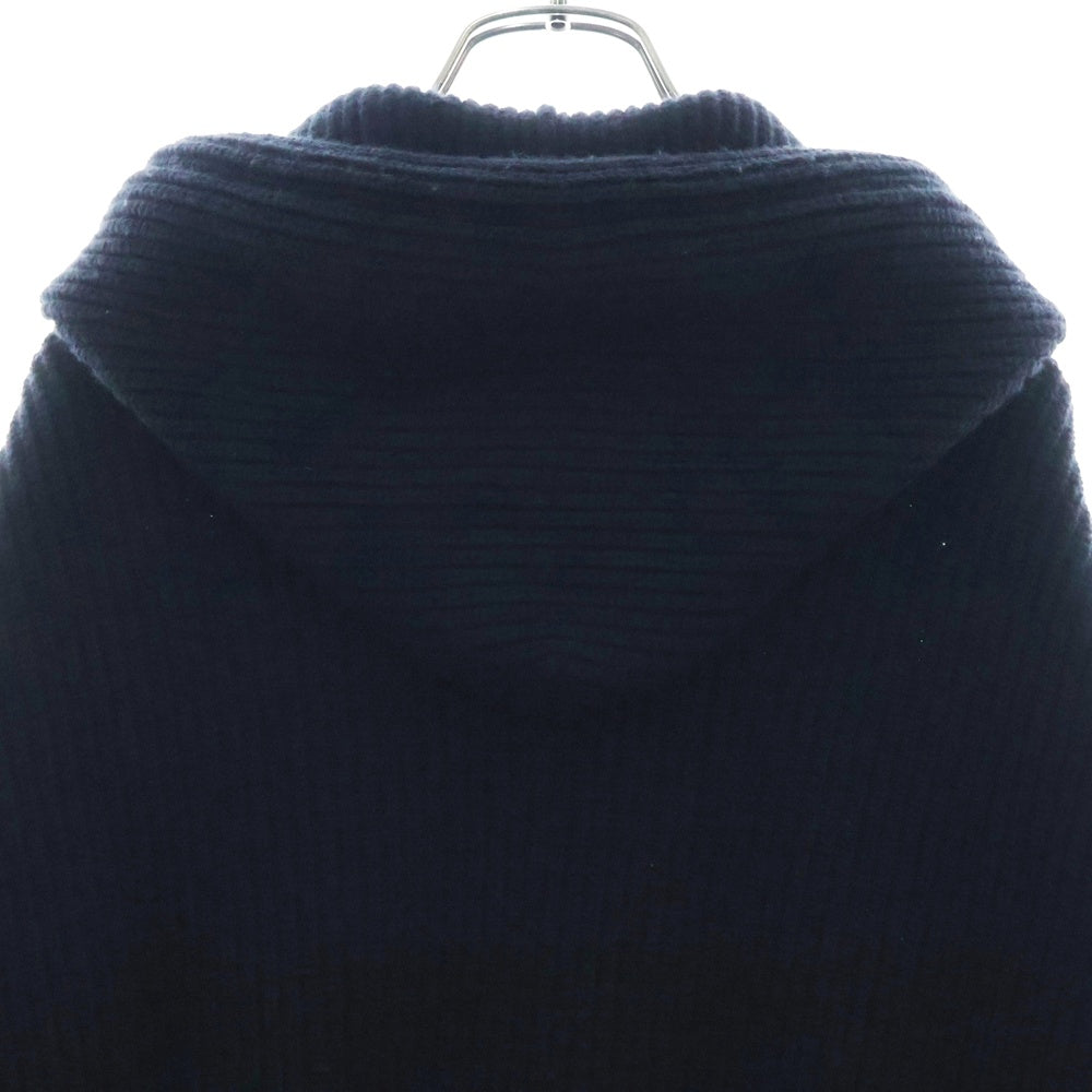 CELINE(セリーヌ) 21AW HOODED SWEATER IN RIBBED WOOL リブ編みウール ロゴワッペンプルオーバーニットパーカー 2A85W423P ブラック