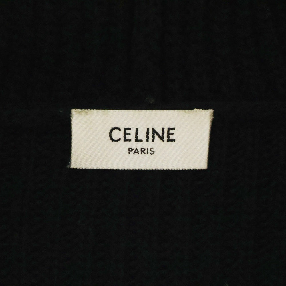 CELINE(セリーヌ) 21AW HOODED SWEATER IN RIBBED WOOL リブ編みウール ロゴワッペンプルオーバーニットパーカー 2A85W423P ブラック