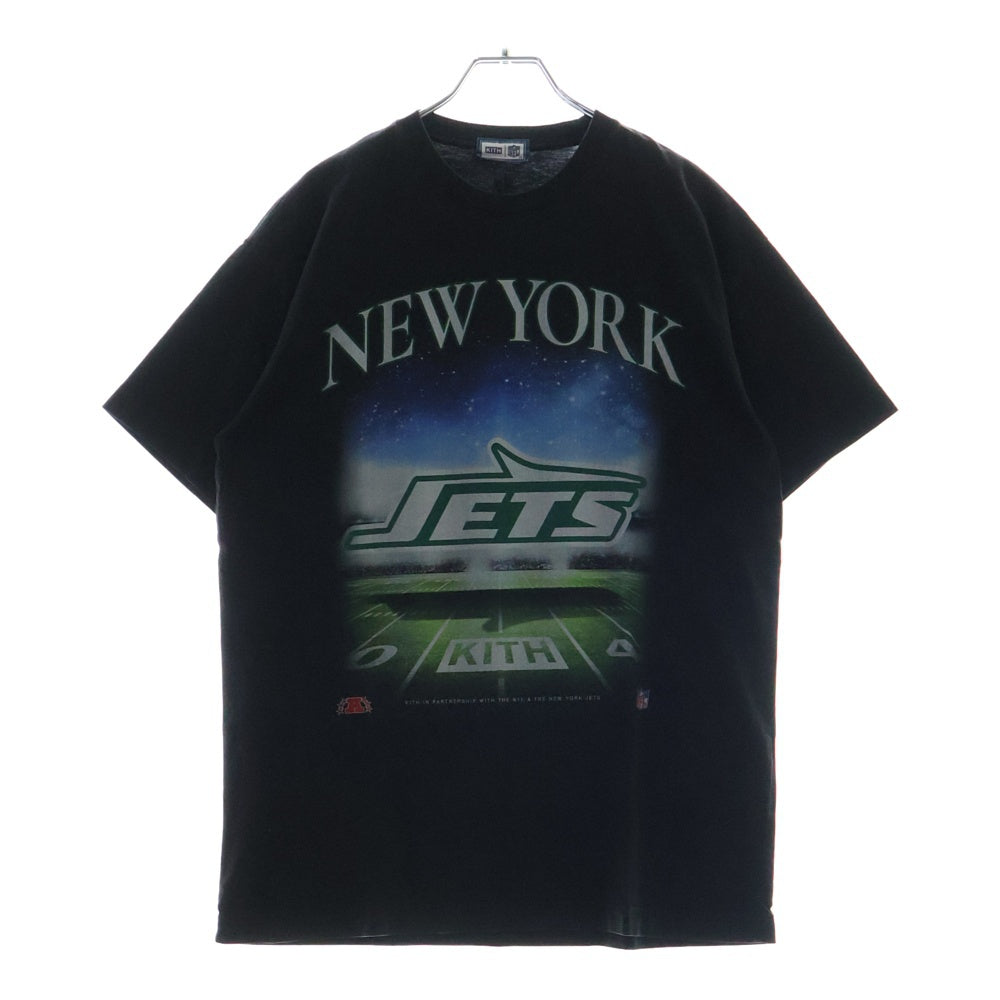 KITH(キス) 23AW×NFL 47 JETS Vintage Tee ジェッツ ヴィンテージ加工プリント半袖Tシャツ ブラック
