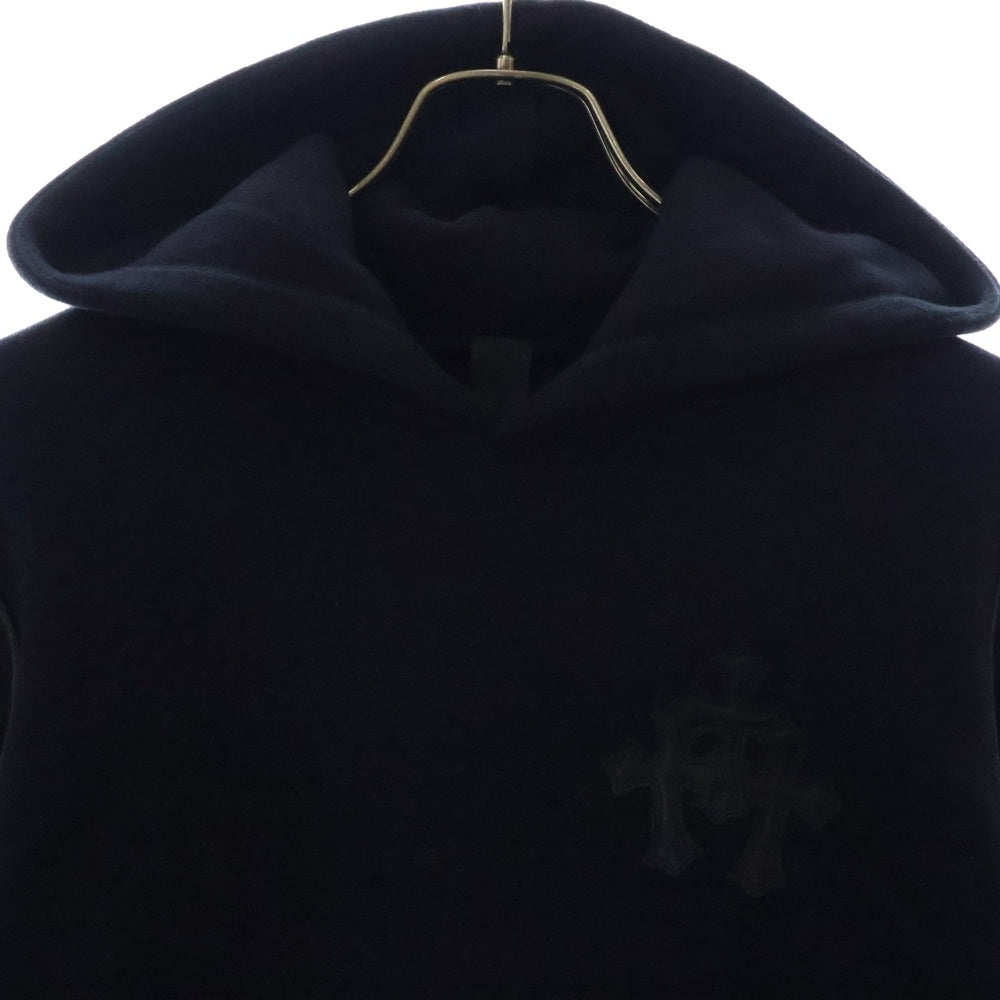 CHROME HEARTS(クロムハーツ) Y NOT クロスパッチ付き レザー切り替え プルオーバーパーカー スウェット ブラック