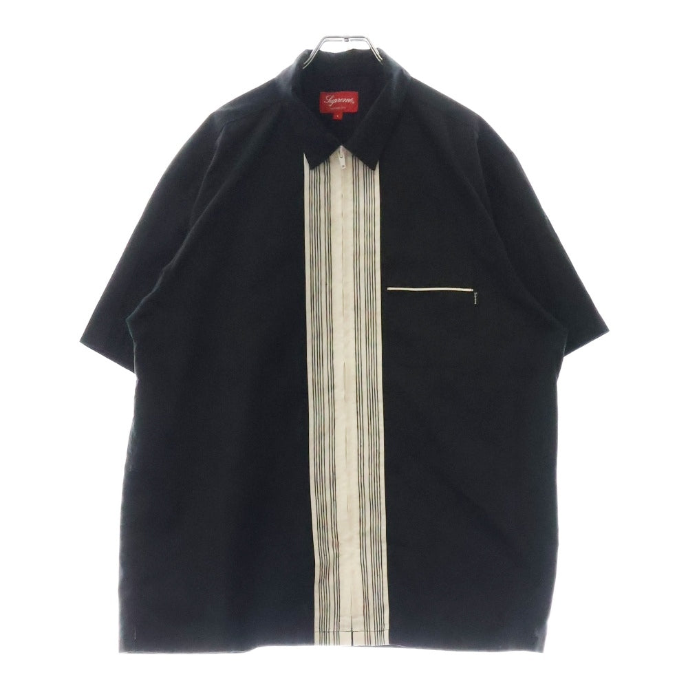 SUPREME(シュプリーム) 20SS Bowling Zip S/S Shirt チェーン刺繍 ロゴ フルジップ ボーリングシャツ ブラック