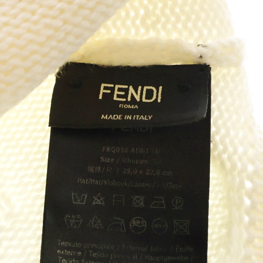 FENDI(フェンディ) FFロゴ カーリグラフィ ビーニー ニットキャップ 帽子 FXQ056 ホワイト