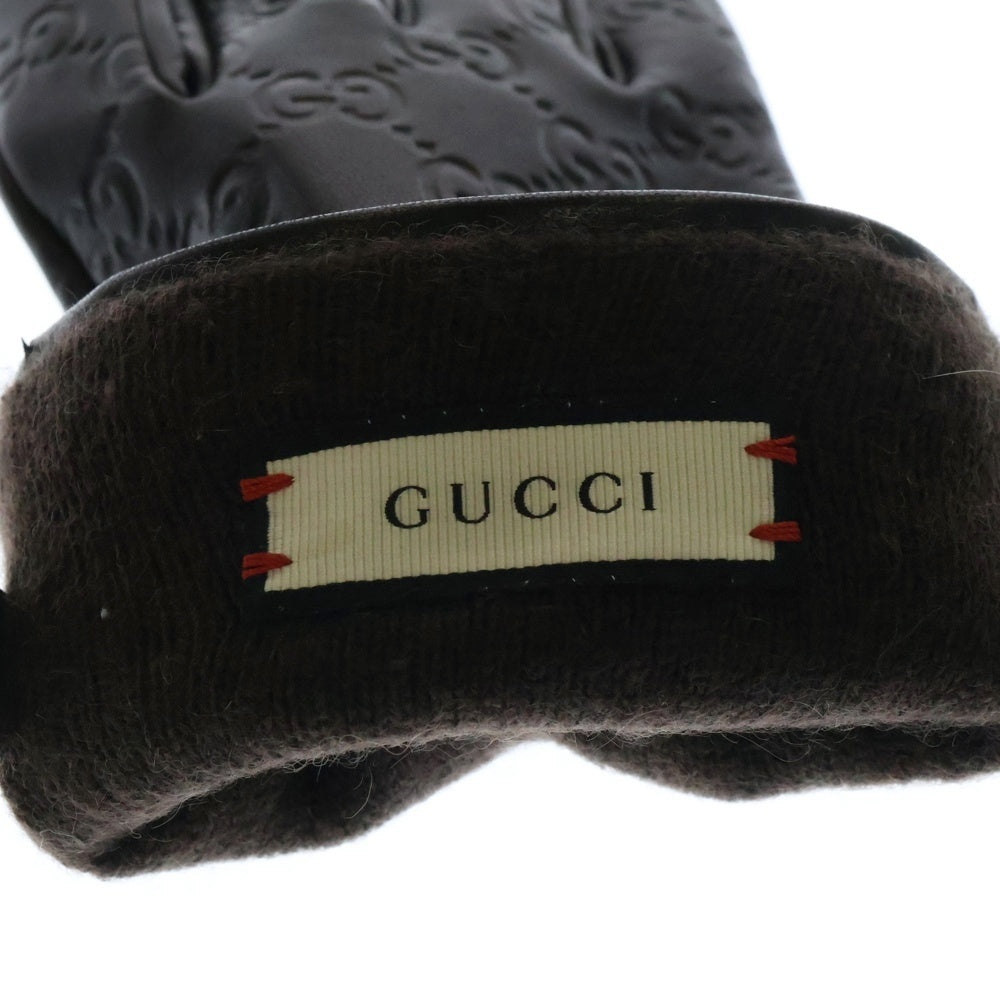 GUCCI(グッチ) GGシマ 総柄レザーグローブ 手袋 ブラウン