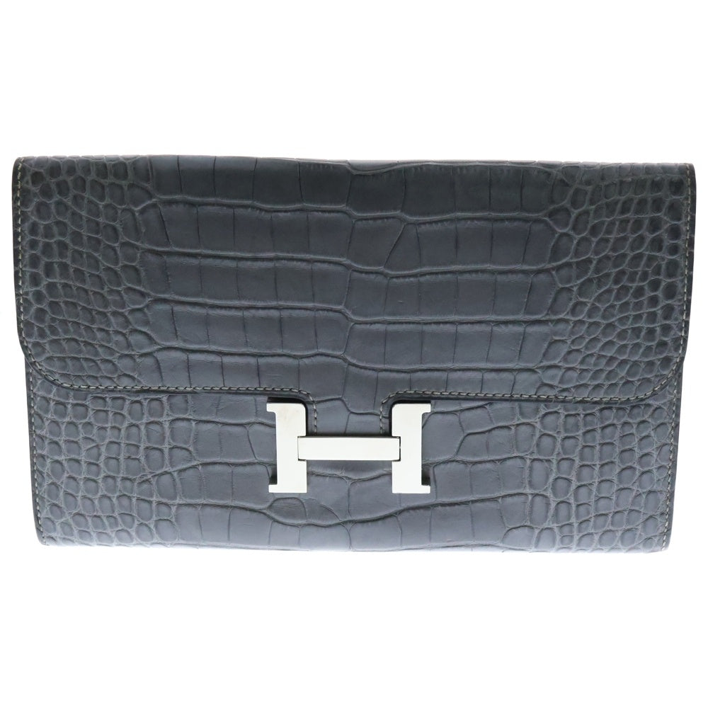 HERMES(エルメス) CONSTANS コンスタンスロングウォレット アリゲーター シルバー金具 □O刻印 グレー