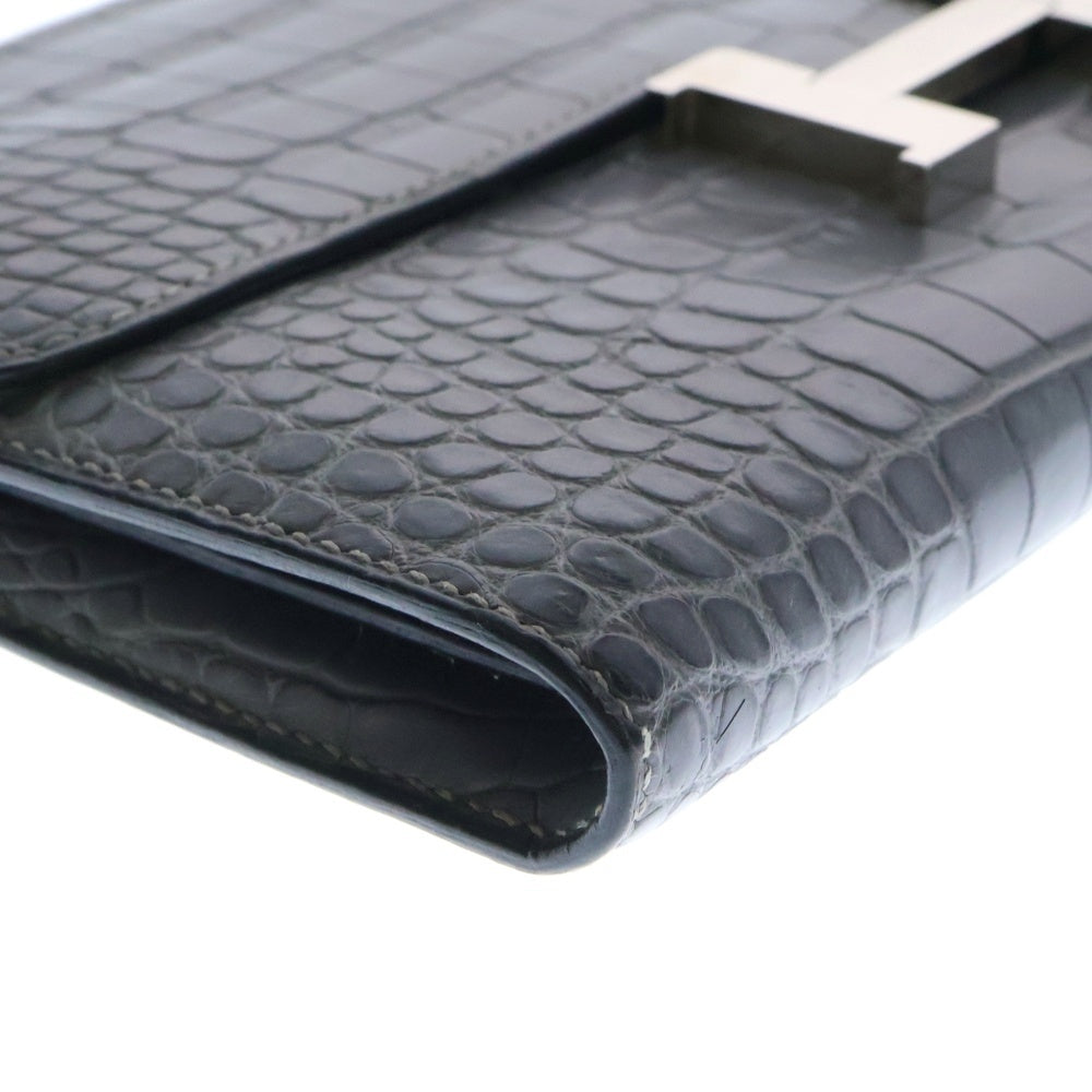 HERMES(エルメス) CONSTANS コンスタンスロングウォレット アリゲーター シルバー金具 □O刻印 グレー