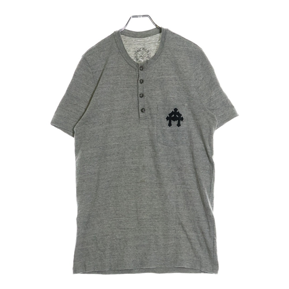 CHROME HEARTS(クロムハーツ) BSフレアボタン ヘンリーネック レザークロスパッチ付き 半袖Tシャツ カットソー グレー