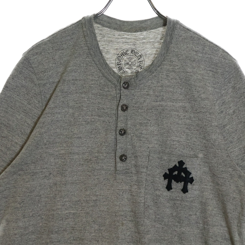 CHROME HEARTS(クロムハーツ) BSフレアボタン ヘンリーネック レザークロスパッチ付き 半袖Tシャツ カットソー グレー