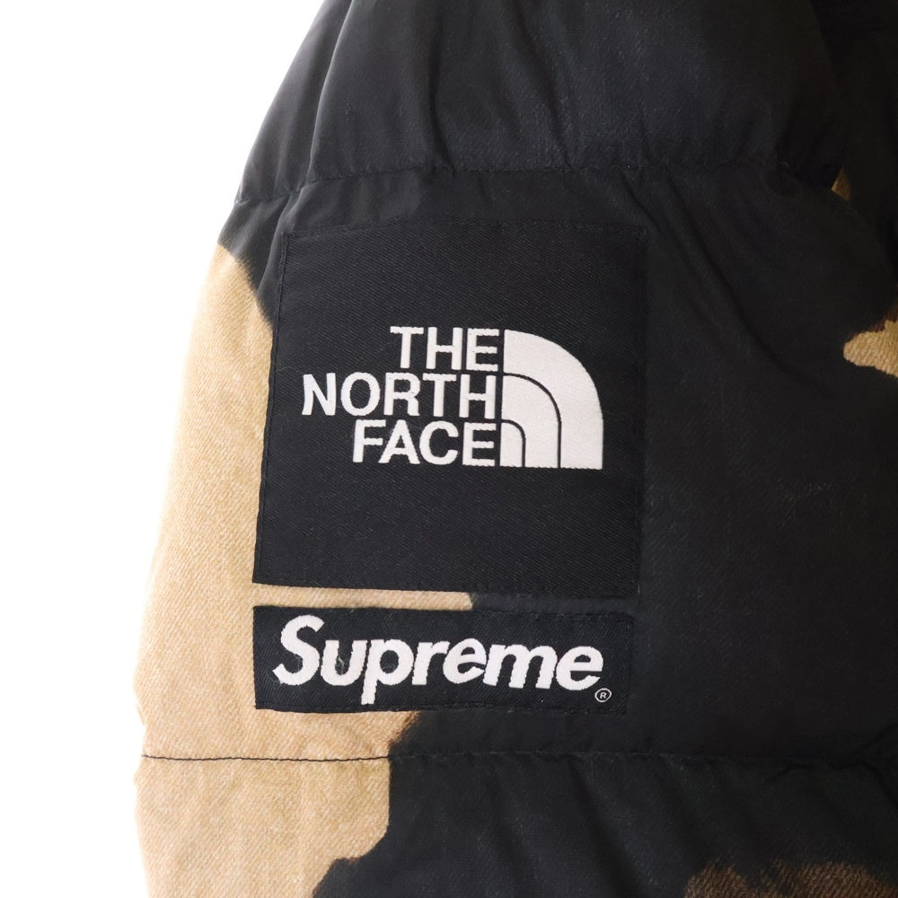 SUPREME(シュプリーム) 21AW ×THE NORTH FACE Bleached Denim Print Nuptse Jacket ND52100I ノースフェイス ブリーチデニムプリントヌプシダウンジャケット ブラック/ブラウン