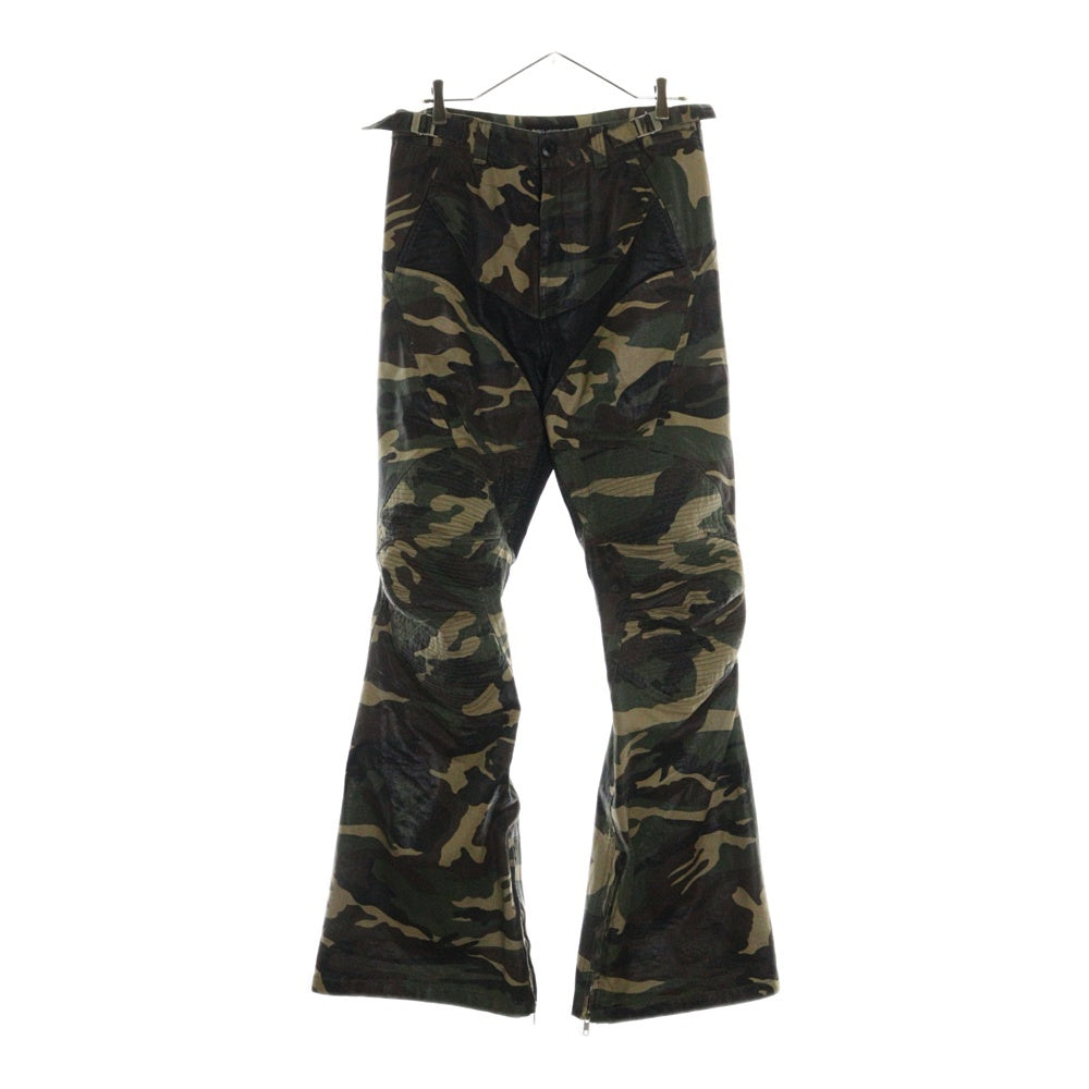PROJECT G/R(プロジェクトジーアール) 24SS COATED BIKER ARMOURED FLARE PANTS 迷彩バイカーアーマーフレアパンツ カーキ