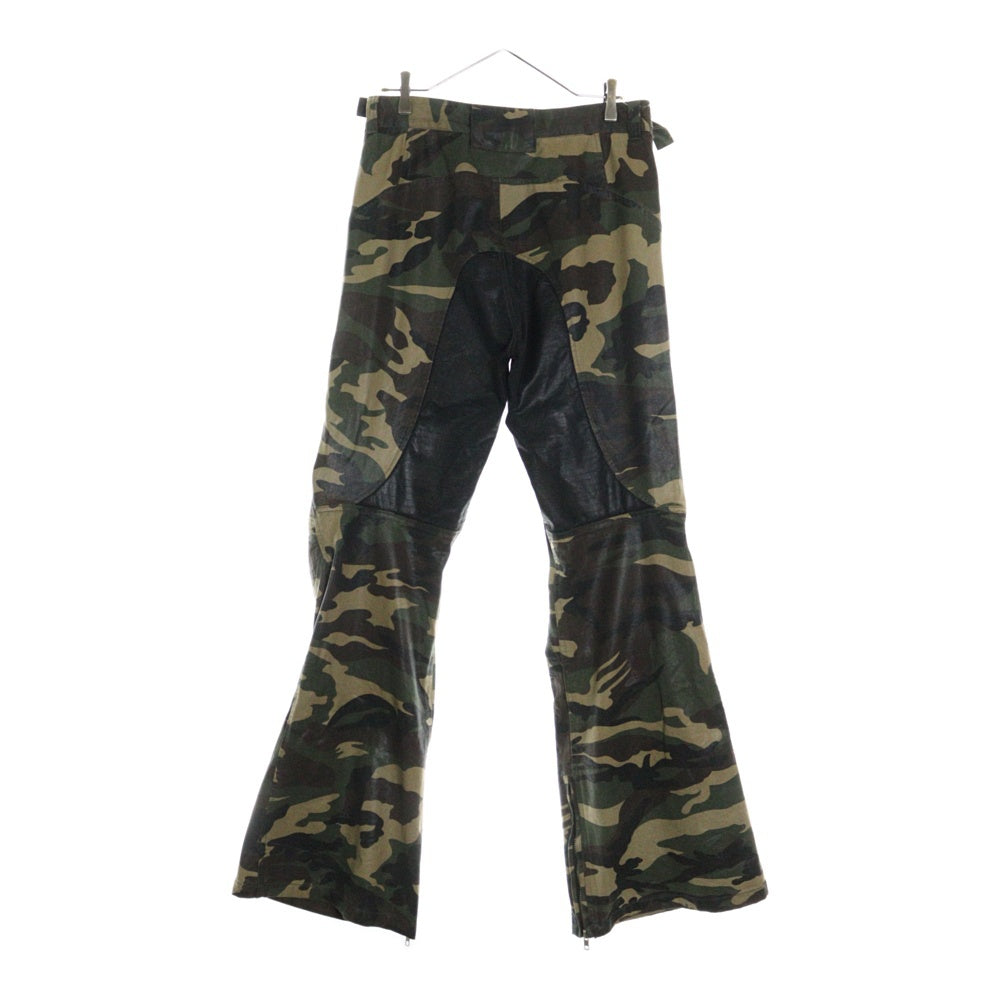 PROJECT G/R(プロジェクトジーアール) 24SS COATED BIKER ARMOURED FLARE PANTS 迷彩バイカーアーマーフレアパンツ カーキ