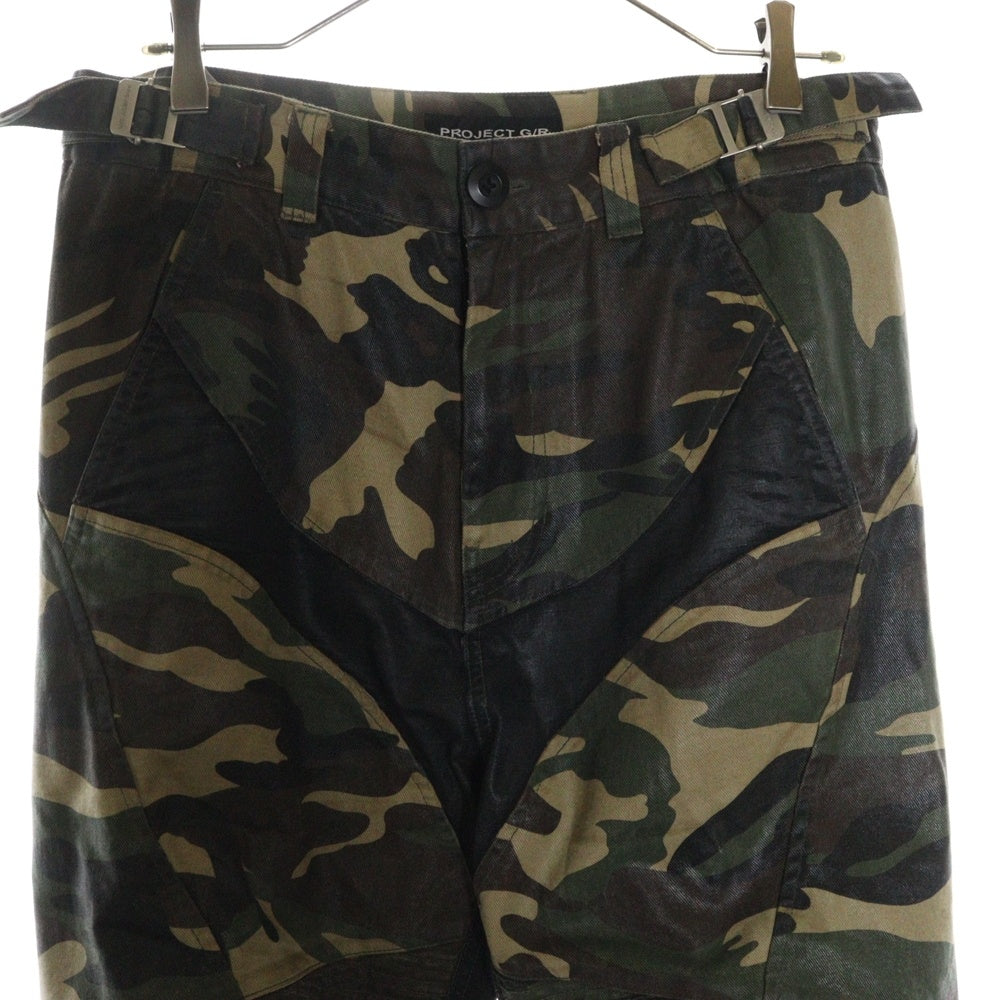 PROJECT G/R(プロジェクトジーアール) 24SS COATED BIKER ARMOURED FLARE PANTS 迷彩バイカーアーマーフレアパンツ カーキ