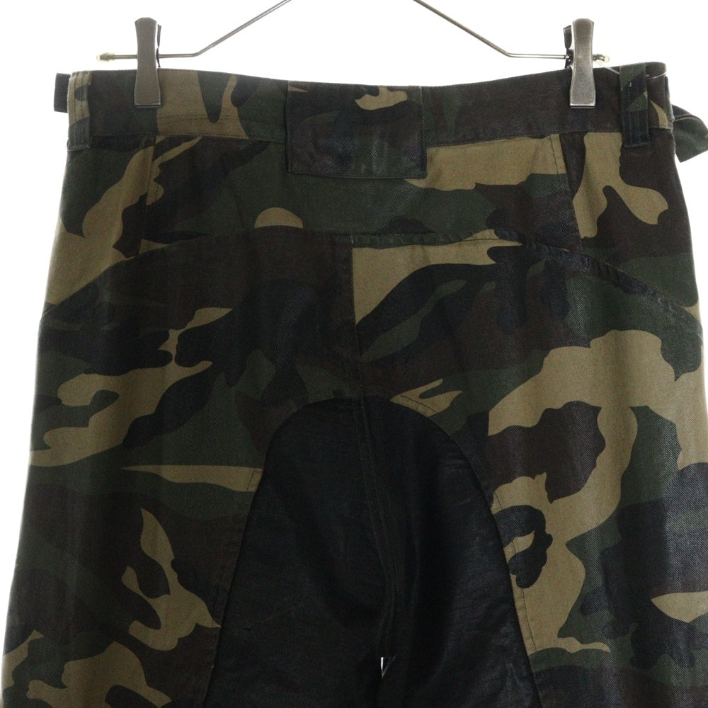 PROJECT G/R(プロジェクトジーアール) 24SS COATED BIKER ARMOURED FLARE PANTS 迷彩バイカーアーマーフレアパンツ カーキ