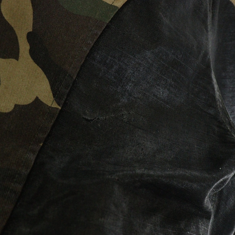 PROJECT G/R(プロジェクトジーアール) 24SS COATED BIKER ARMOURED FLARE PANTS 迷彩バイカーアーマーフレアパンツ カーキ