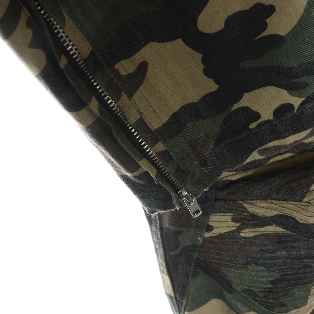 PROJECT G/R(プロジェクトジーアール) 24SS COATED BIKER ARMOURED FLARE PANTS 迷彩バイカーアーマーフレアパンツ カーキ