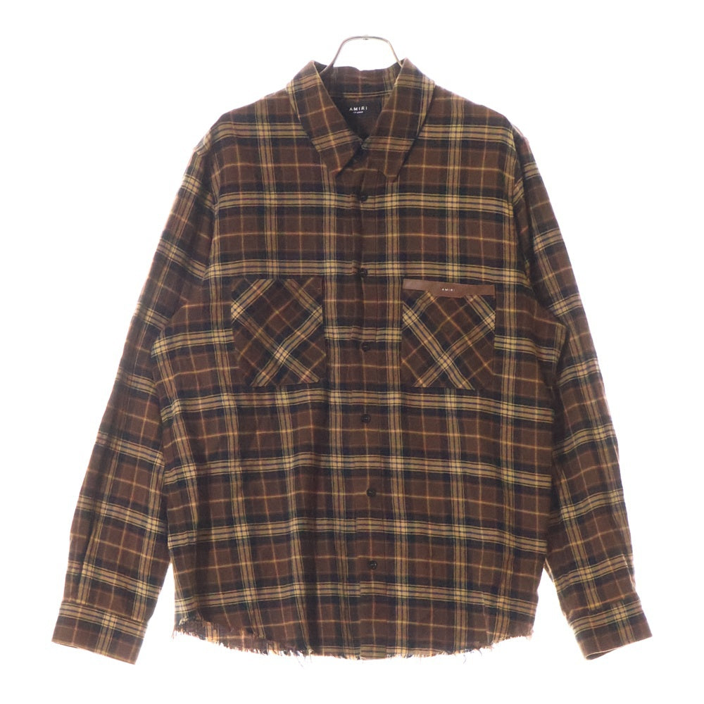AMIRI(アミリ) カットオフデザイン チェック長袖シャツ ブラウン