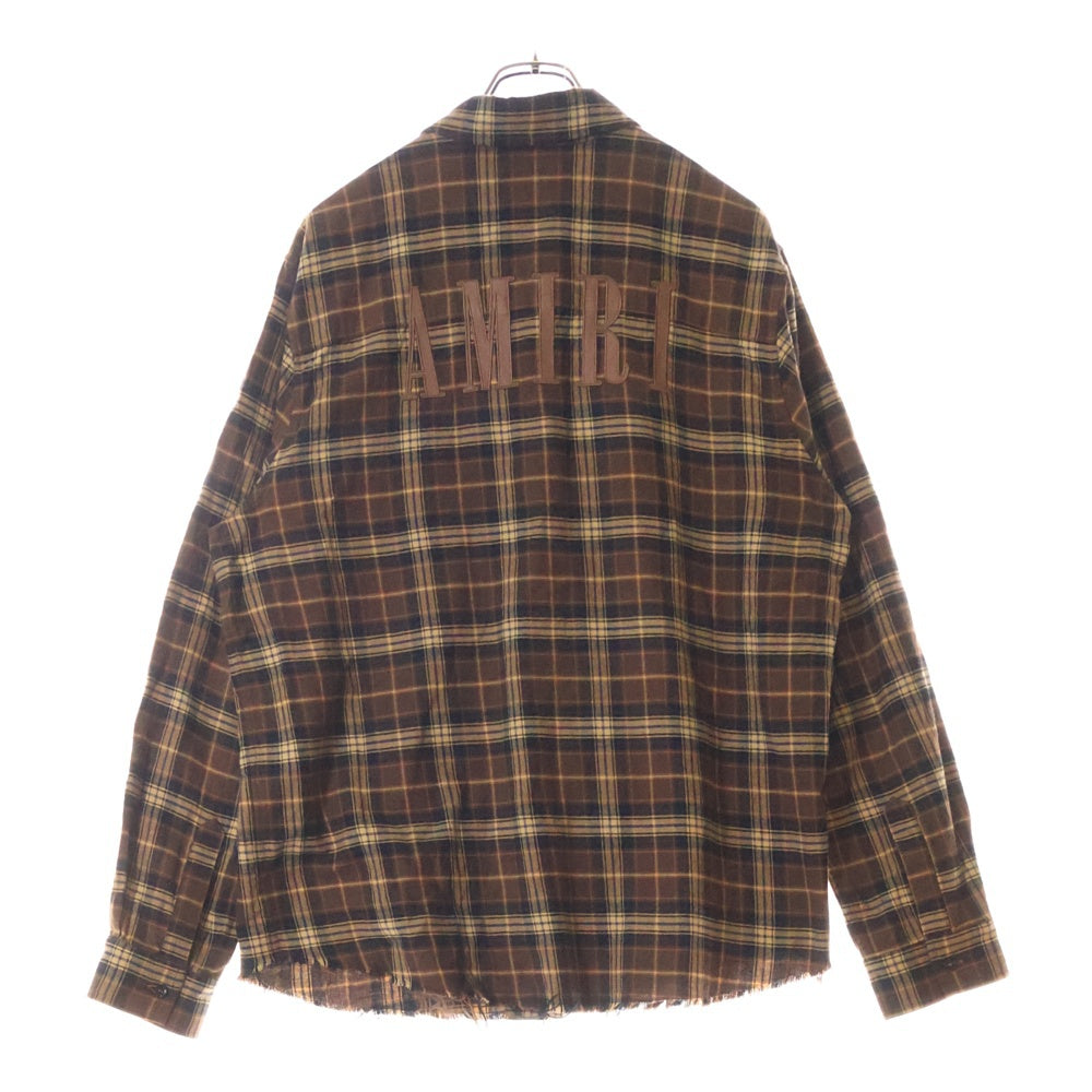 AMIRI(アミリ) カットオフデザイン チェック長袖シャツ ブラウン
