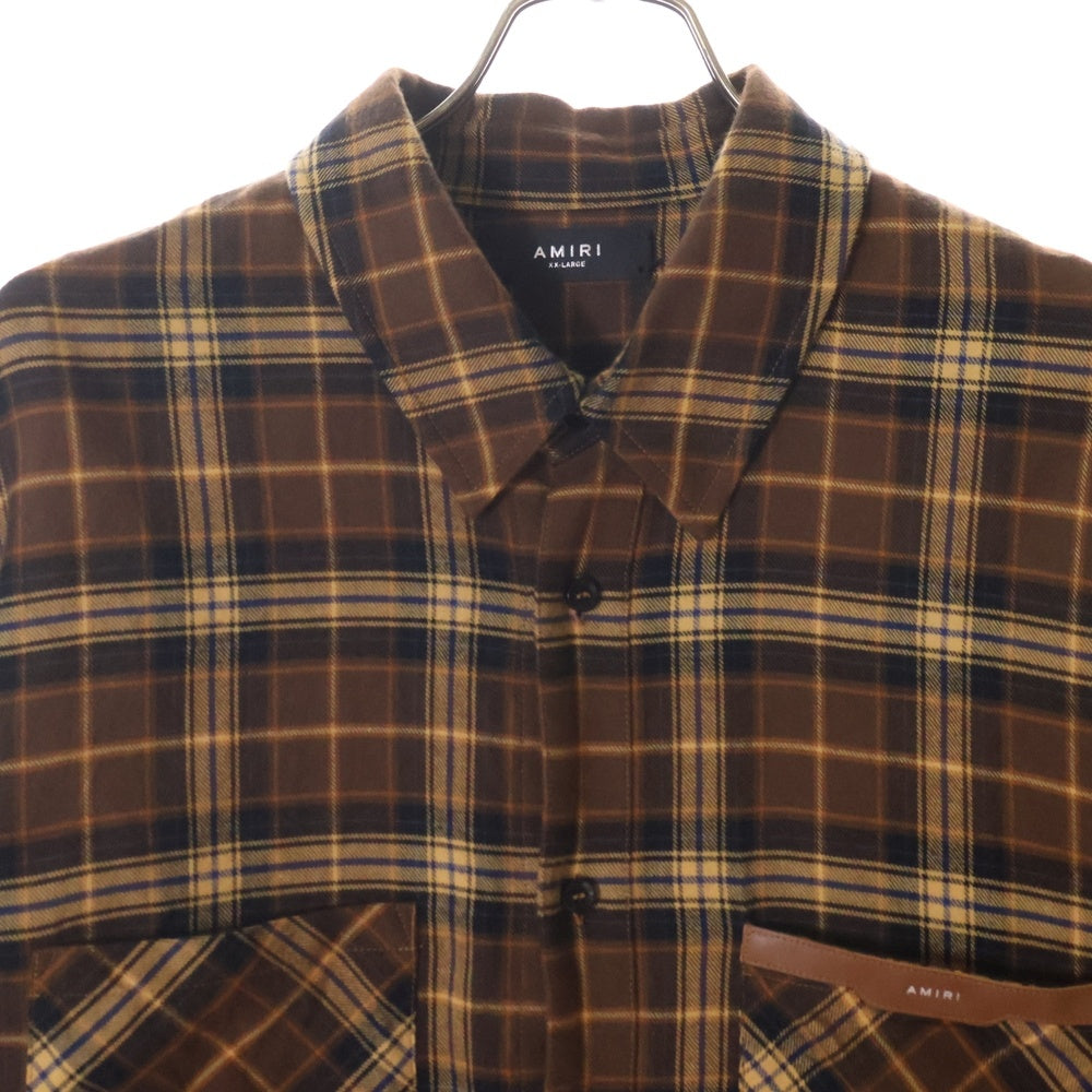 AMIRI(アミリ) カットオフデザイン チェック長袖シャツ ブラウン