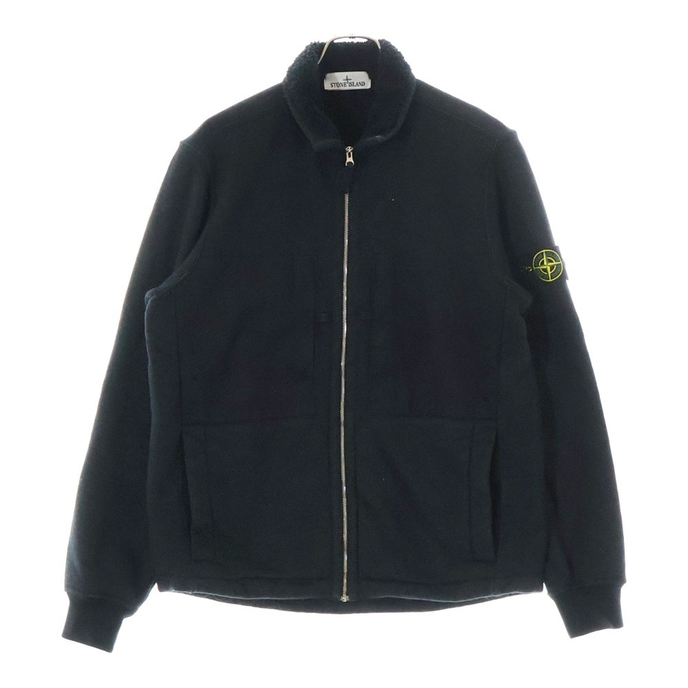 STONE ISLAND(ストーンアイランド) PLATED TERRY FLEECE 791567256 ダブルポケット ロゴパッチ付き フリース ジップアップ ジャケット ブラック