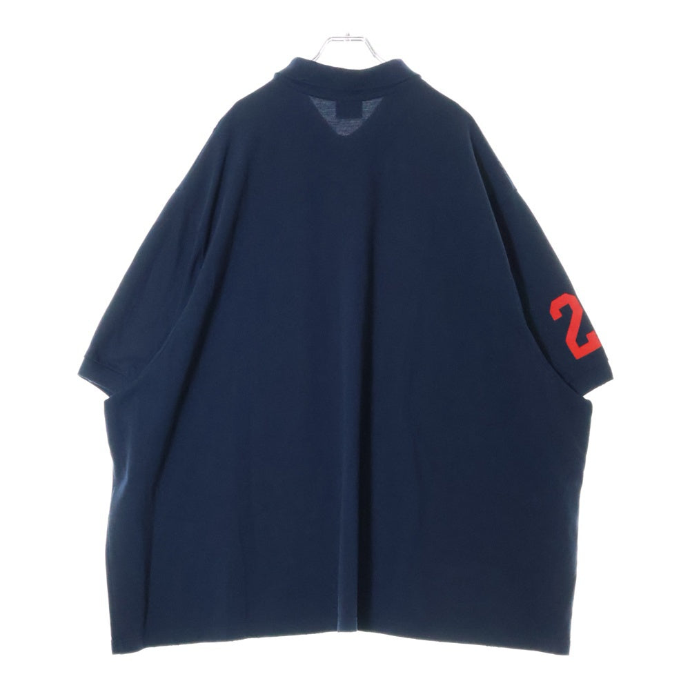 BALENCIAGA(バレンシアガ) 24SS Paris Horse Polo Shirt パリスホース刺繍 ダメージ加工半袖ポロシャツ 791001 TQVM6 ネイビー