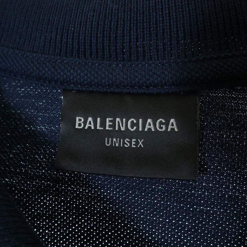 BALENCIAGA(バレンシアガ) 24SS Paris Horse Polo Shirt パリスホース刺繍 ダメージ加工半袖ポロシャツ 791001 TQVM6 ネイビー