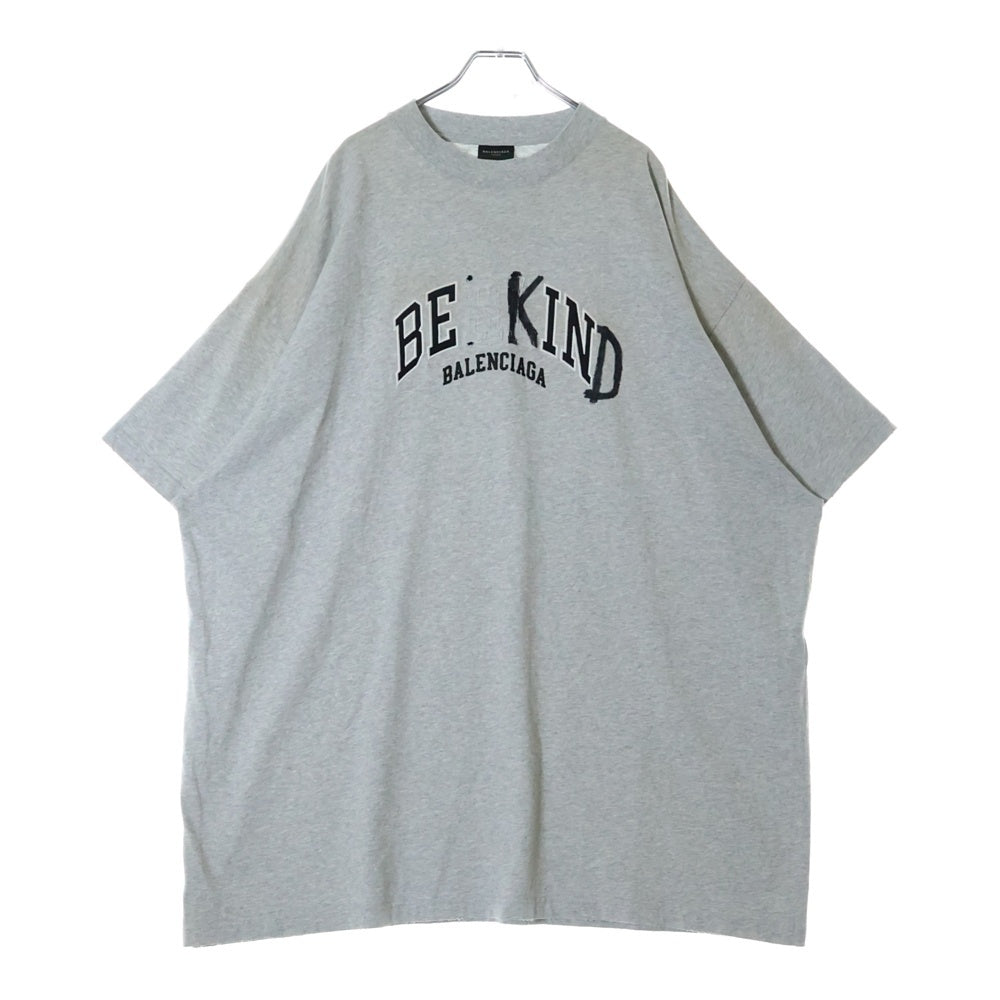 BALENCIAGA(バレンシアガ) 23SS BE KIND BERLIN OVERSIZED T-SHIRT ビーカインド ロゴオーバーサイズ半袖Tシャツ カットソー 739028 TPVD5 グレー