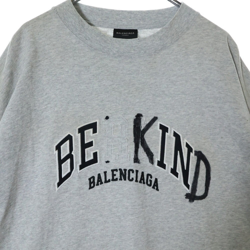 BALENCIAGA(バレンシアガ) 23SS BE KIND BERLIN OVERSIZED T-SHIRT ビーカインド ロゴオーバーサイズ半袖Tシャツ カットソー 739028 TPVD5 グレー