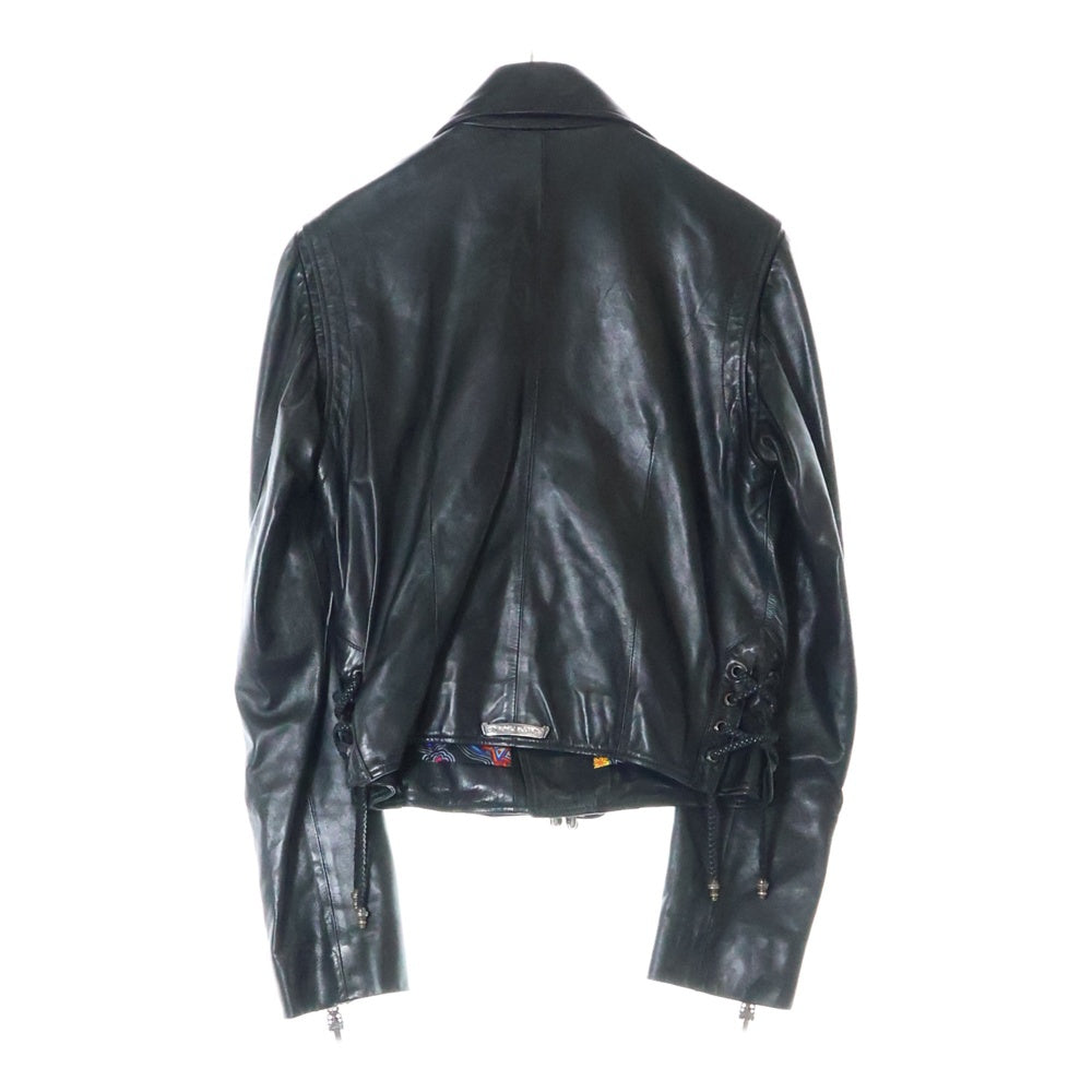 CHROME HEARTS(クロムハーツ) JJ DEAN HERMES JJディーン 裏地エルメス ダガージップライダースレザージャケット ブラック/マルチ レディース