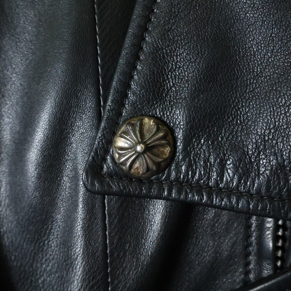 CHROME HEARTS(クロムハーツ) JJ DEAN HERMES JJディーン 裏地エルメス ダガージップライダースレザージャケット ブラック/マルチ レディース
