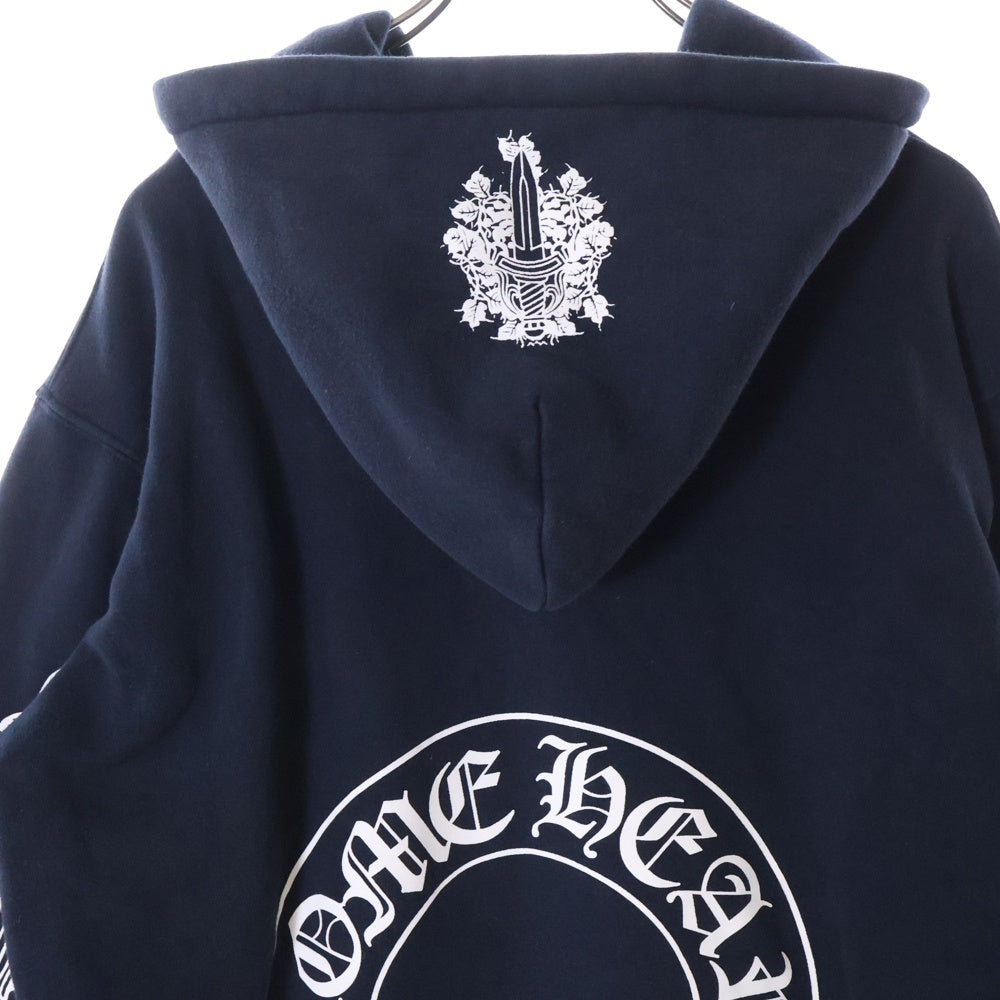 CHROME HEARTS(クロムハーツ) OLD HORSESHOE ZIP HOODIE オールド ホースシュー 袖フローラルプリント サーマル裏地 ダガージップパーカー ネイビー