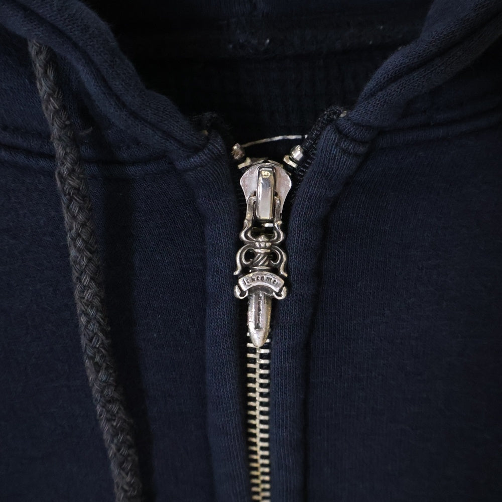 CHROME HEARTS(クロムハーツ) OLD HORSESHOE ZIP HOODIE オールド ホースシュー 袖フローラルプリント サーマル裏地 ダガージップパーカー ネイビー