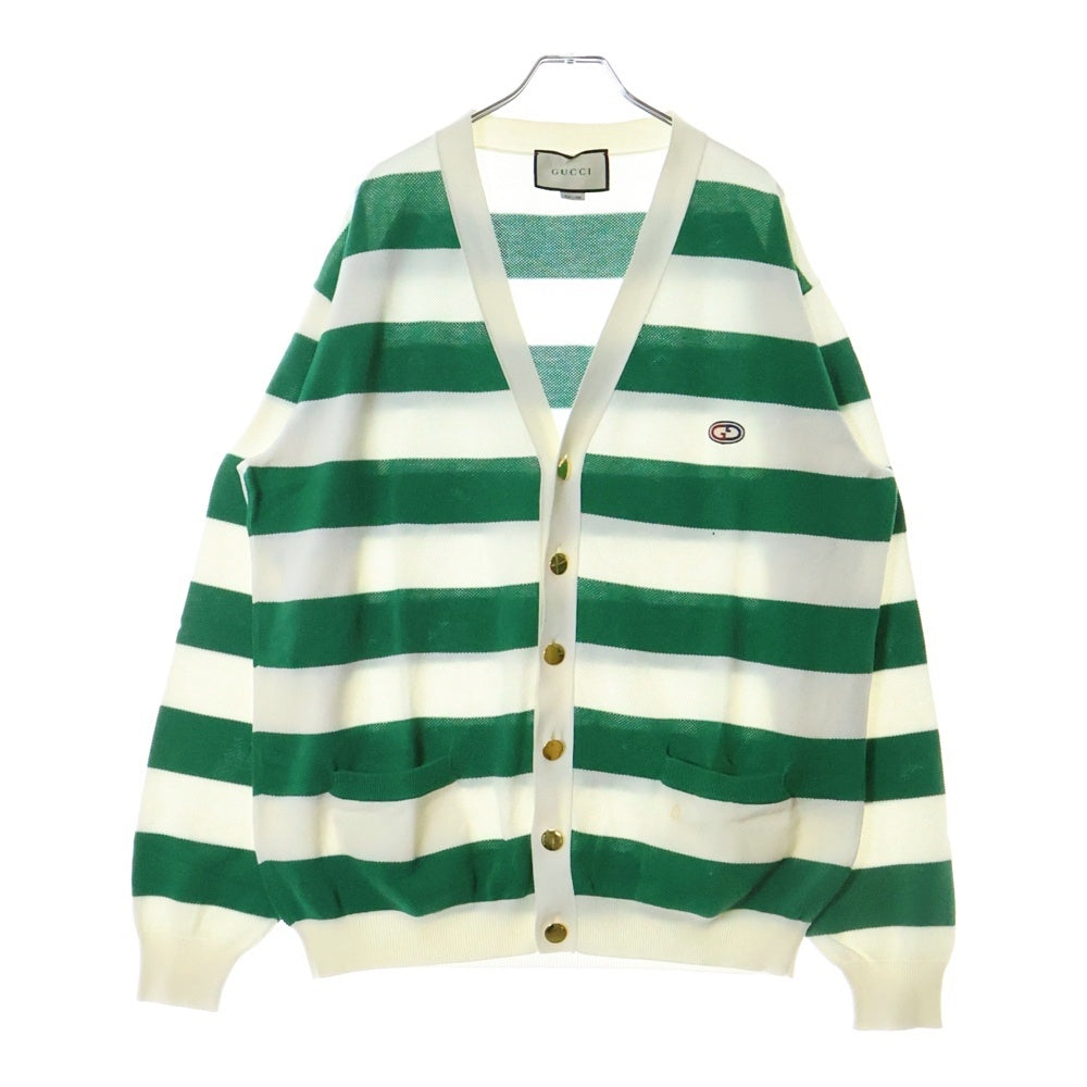 GUCCI(グッチ) ボーダー柄 Vネックカーディガン 626051 XKBE5 グリーン/ホワイト