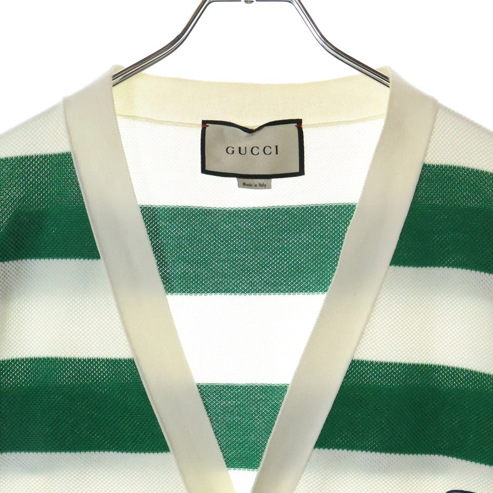GUCCI(グッチ) ボーダー柄 Vネックカーディガン 626051 XKBE5 グリーン/ホワイト