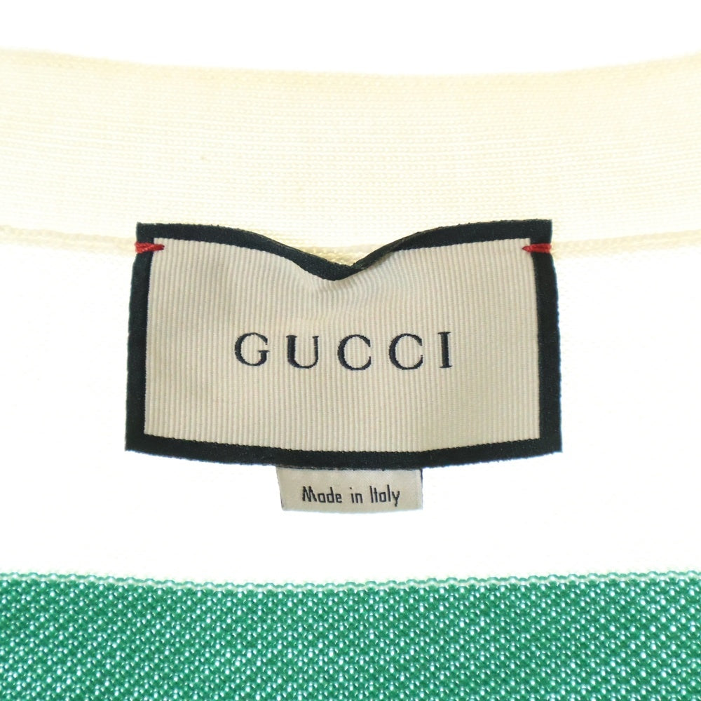 GUCCI(グッチ) ボーダー柄 Vネックカーディガン 626051 XKBE5 グリーン/ホワイト