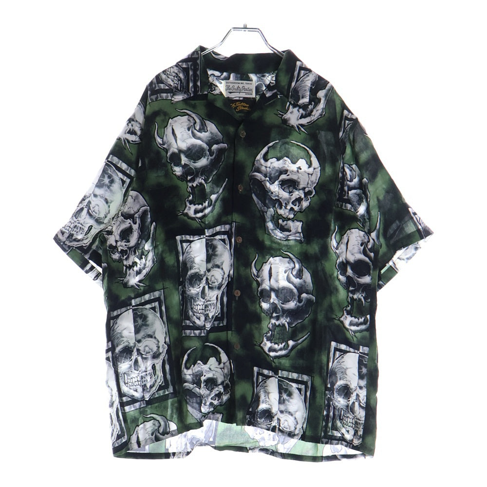 WACKO MARIA(ワコマリア) 22SS 56TATTOO STUDIO HAWAIIAN SHIRT S/S タトゥースタジオ スカルプリント 開襟シャツ 半袖シャツ グリーン/ブラック