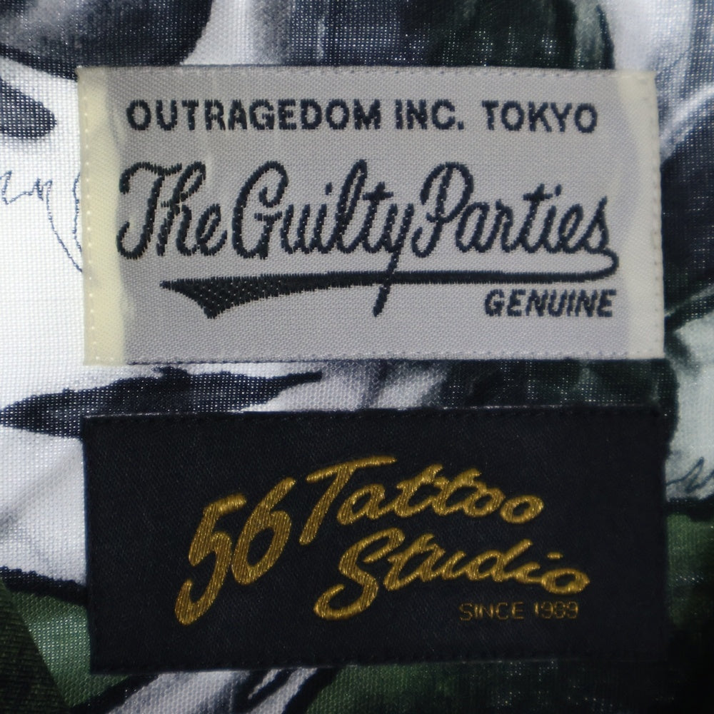 WACKO MARIA(ワコマリア) 22SS 56TATTOO STUDIO HAWAIIAN SHIRT S/S タトゥースタジオ スカルプリント 開襟シャツ 半袖シャツ グリーン/ブラック