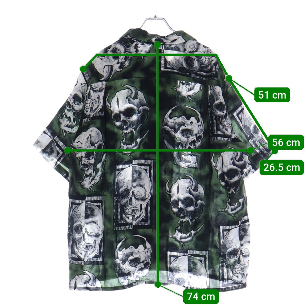 WACKO MARIA(ワコマリア) 22SS 56TATTOO STUDIO HAWAIIAN SHIRT S/S タトゥースタジオ スカルプリント 開襟シャツ 半袖シャツ グリーン/ブラック