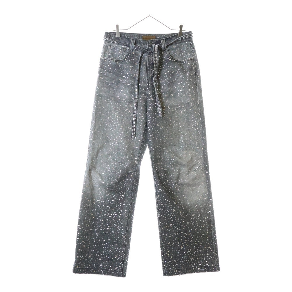 BIRTH OF ROYAL CHILD(バースオブロイヤルチャイルド) RHINESTONE EMBELLISHED STRAIGHT JEANS ラインストーン エンベリッシュド ストレイト ジーンズ デニムパンツ グレー BC24FWPT06