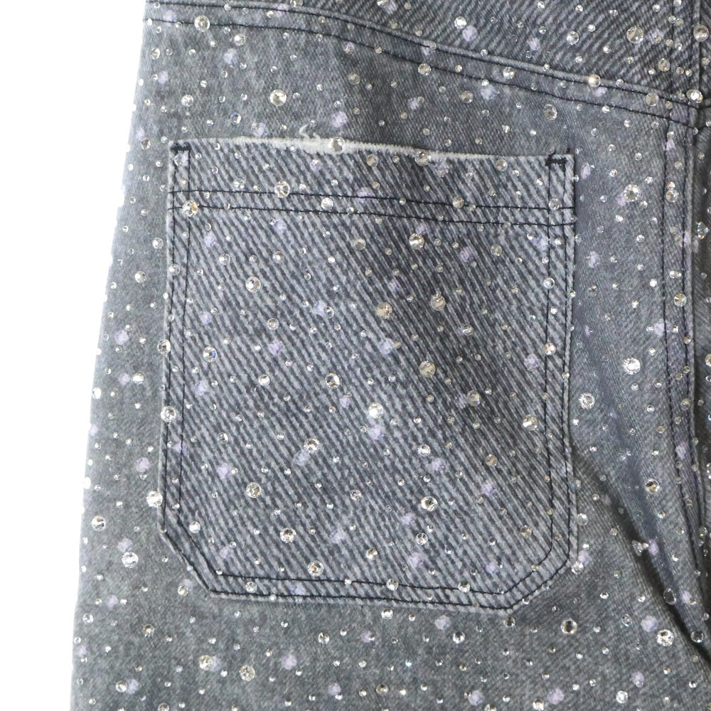 BIRTH OF ROYAL CHILD(バースオブロイヤルチャイルド) RHINESTONE EMBELLISHED STRAIGHT JEANS ラインストーン エンベリッシュド ストレイト ジーンズ デニムパンツ グレー BC24FWPT06