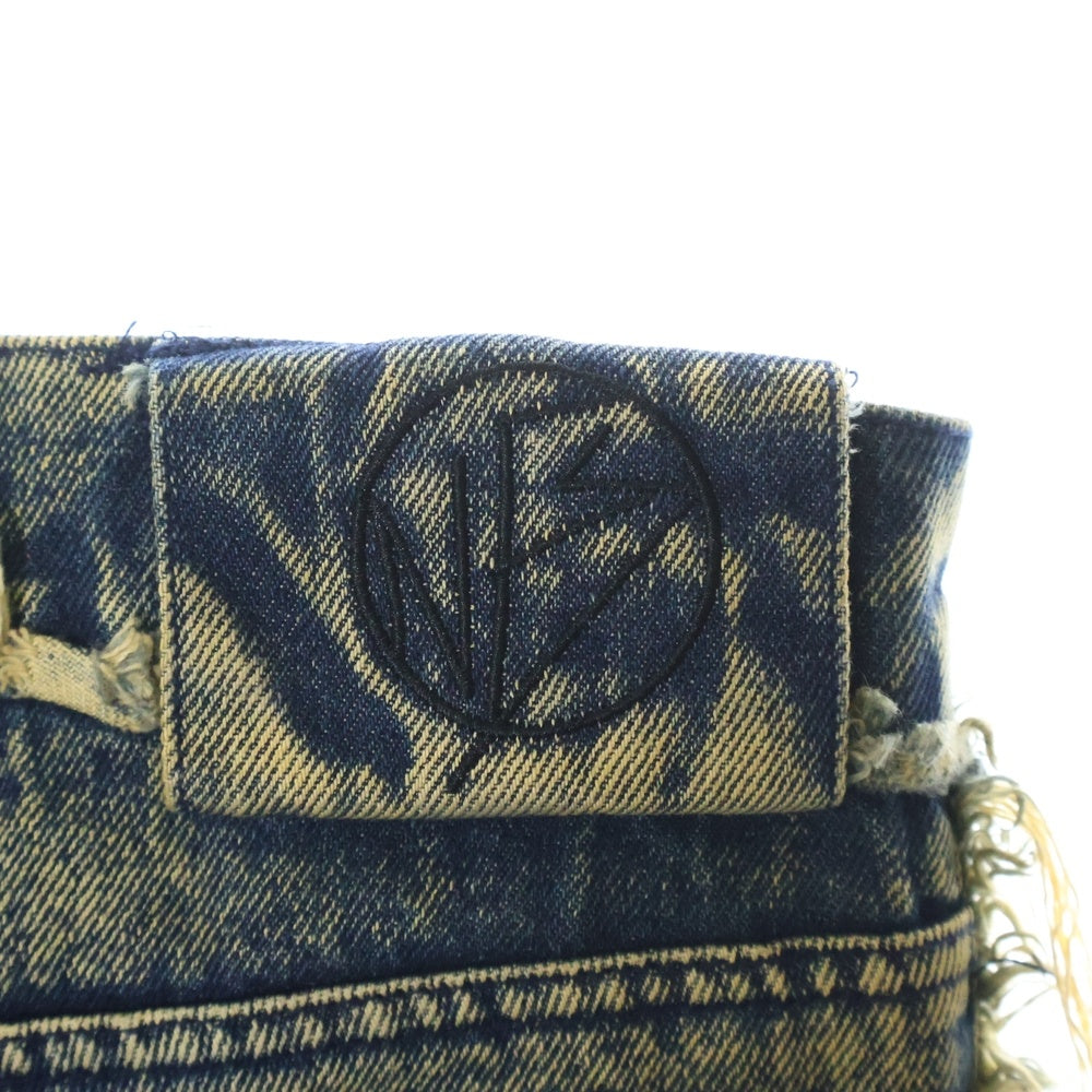 NO/FAITH STUDIOS(ノーフェイスストゥディオス) ロゴ刺繍 フレアデニムパンツ グリーン/ブルー