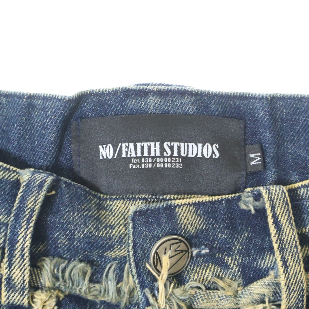 NO/FAITH STUDIOS(ノーフェイスストゥディオス) ロゴ刺繍 フレアデニムパンツ グリーン/ブルー