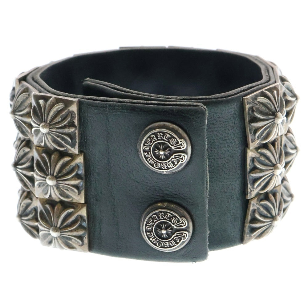 CHROME HEARTS(クロムハーツ) ZERO X3 PYRAMID STUDS TRIPLE ROW ゼロスタッズ トリプルピラミッド ロウ レザーブレスレッド バングル シルバー/ブラック
