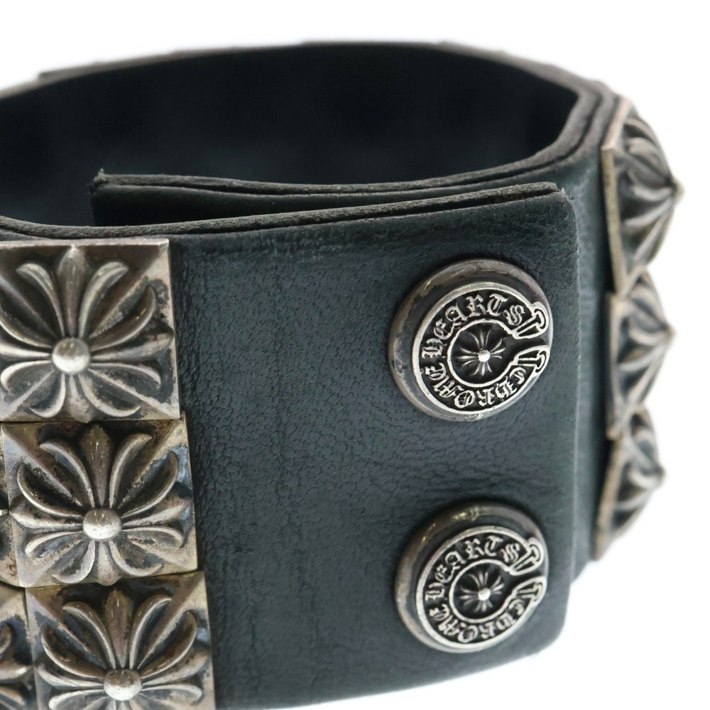 CHROME HEARTS(クロムハーツ) ZERO X3 PYRAMID STUDS TRIPLE ROW ゼロスタッズ トリプルピラミッド ロウ レザーブレスレッド バングル シルバー/ブラック